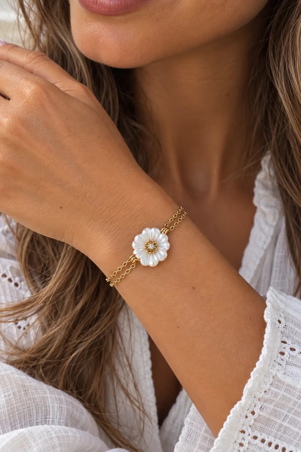 Bracelet fleur pierre naturelle